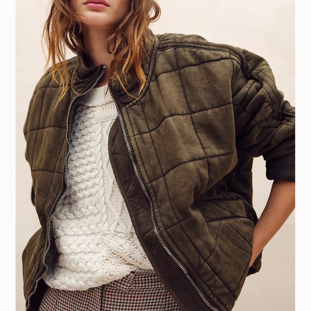 NWT Free People Dolman Quilted Knit Jacket in “dusted military,” size medium